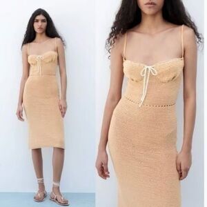 Zara Crochet Knit Bustier Dress Pastel Orange Size Small 3991/039/711
